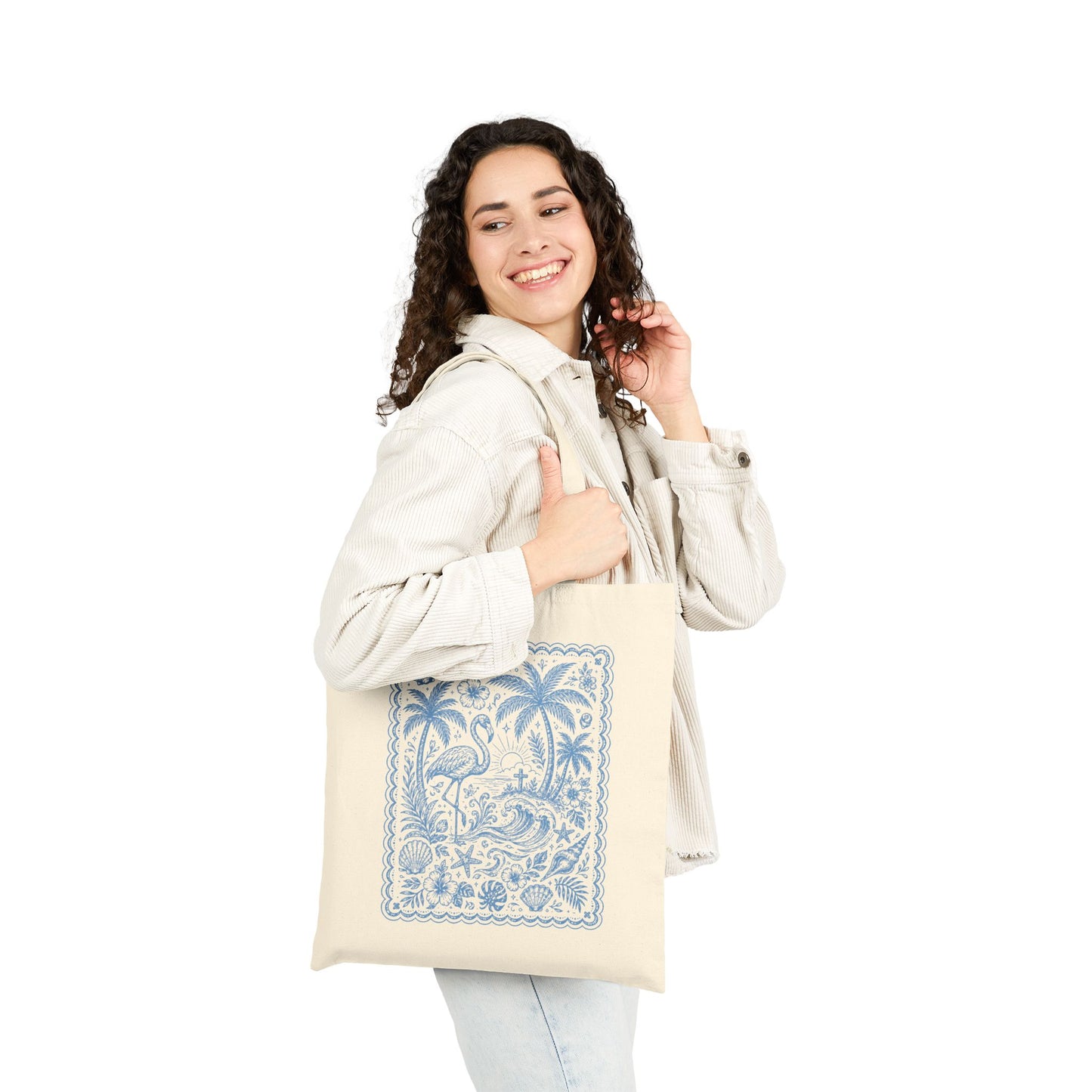 Beachy 'Happy Days' Cotton Tote — Tropical Flamingo Canvas Bag