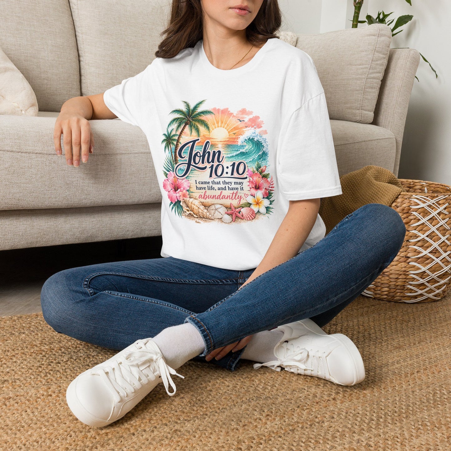 John 10:10 Beach Sunrise T-Shirt — Inspirational Christian Scripture Tee