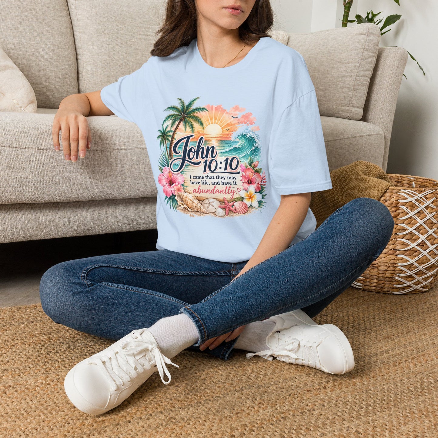 John 10:10 Beach Sunrise T-Shirt — Inspirational Christian Scripture Tee