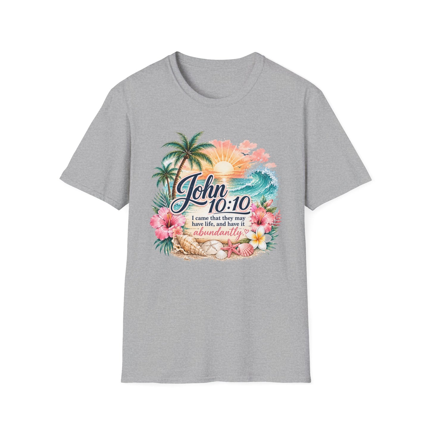 John 10:10 Beach Sunrise T-Shirt — Inspirational Christian Scripture Tee