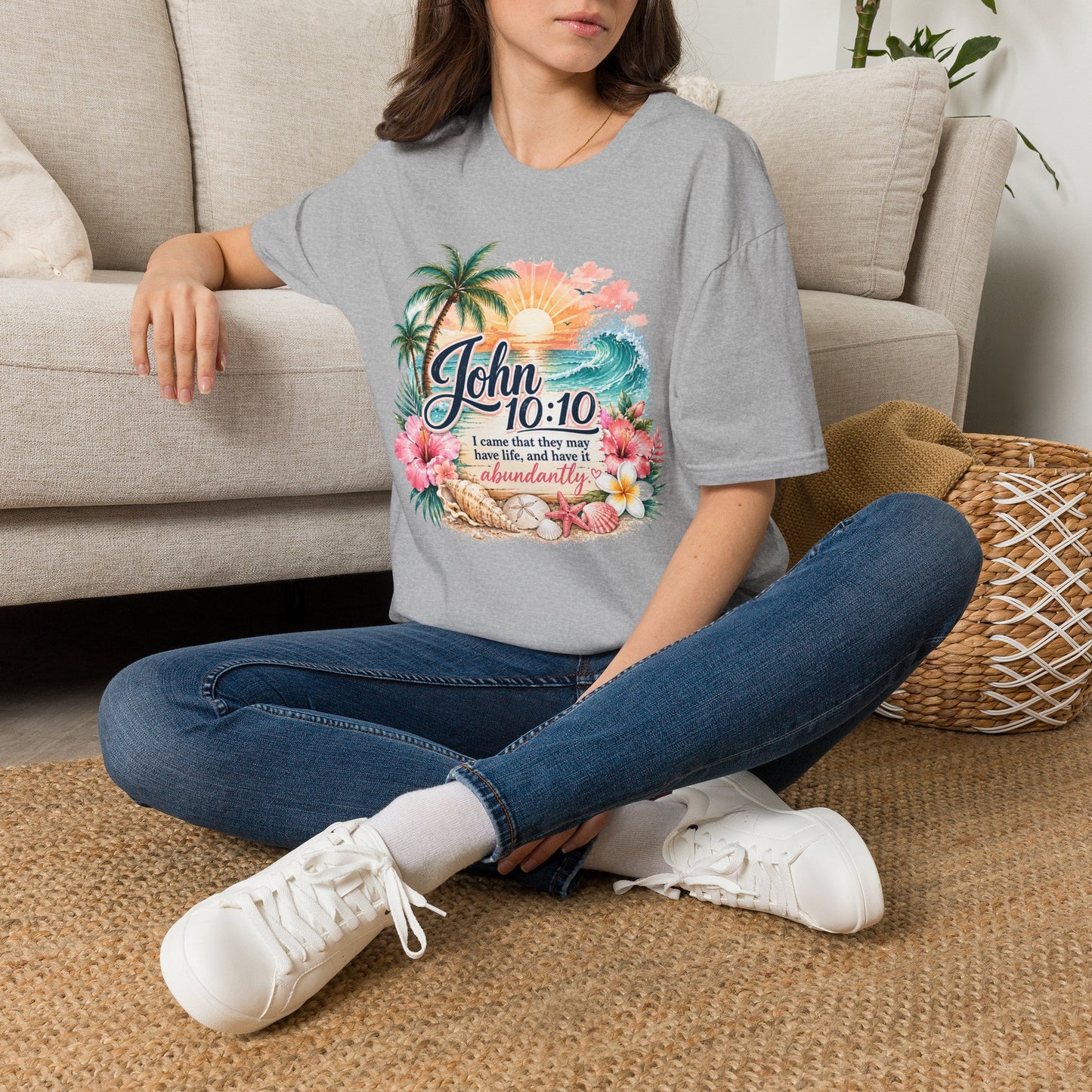 John 10:10 Beach Sunrise T-Shirt — Inspirational Christian Scripture Tee