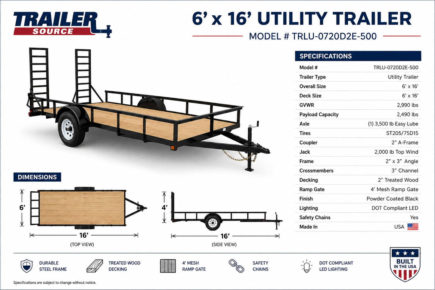 6' X 16' UTILITY TRAILER
